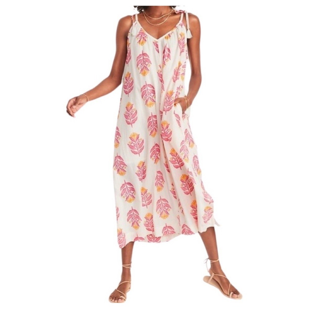 Old Navy‎ Maxi Dress Floral Gauze 4X/5X/30W Pink Cottage Peasant Preppy Boho EUC